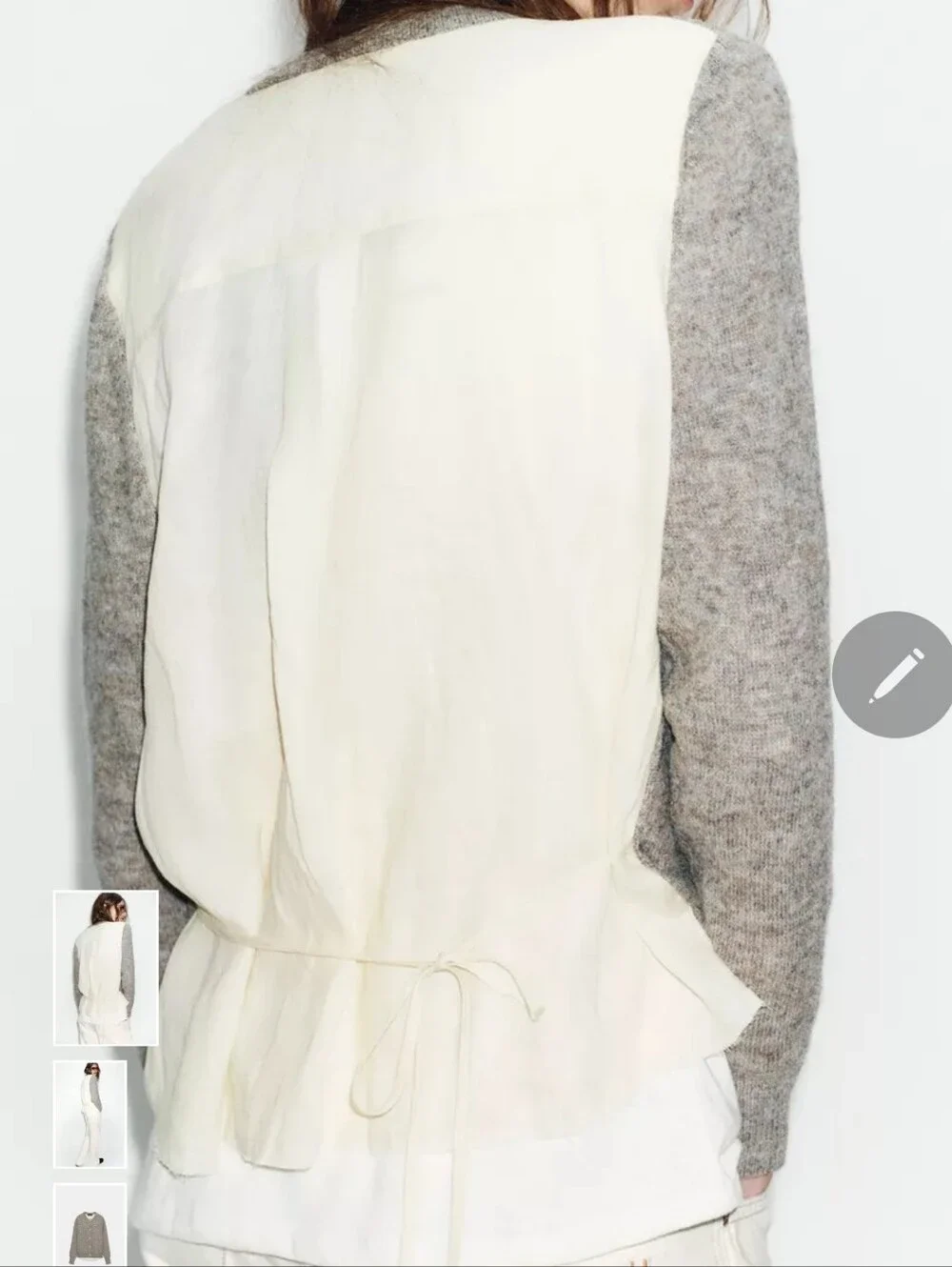 Zara Gray Button-Front Cardigan with Cream Buttons and Tie